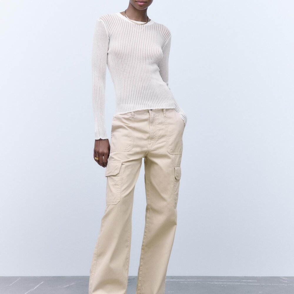 NWOT. Excellent condition. Zara Ribbed Long Sleeve Shirt in Dark Mink size L